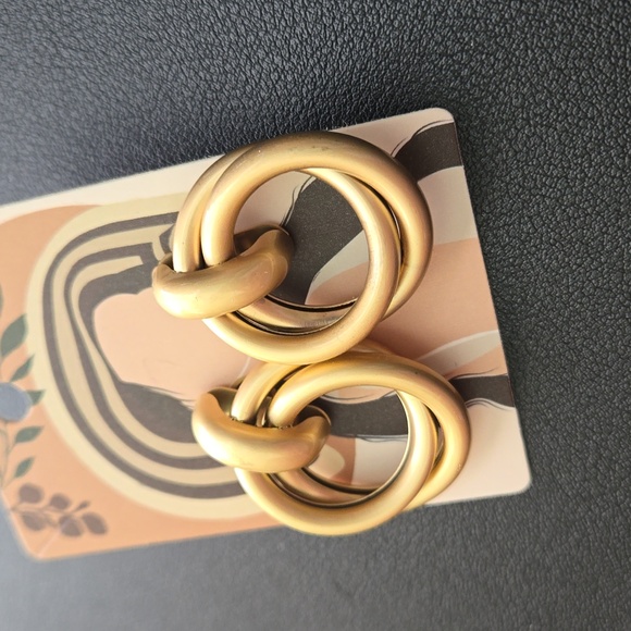 Matte Gold Trendy Double Hoop Post Earrings, NWT - Picture 4 of 9